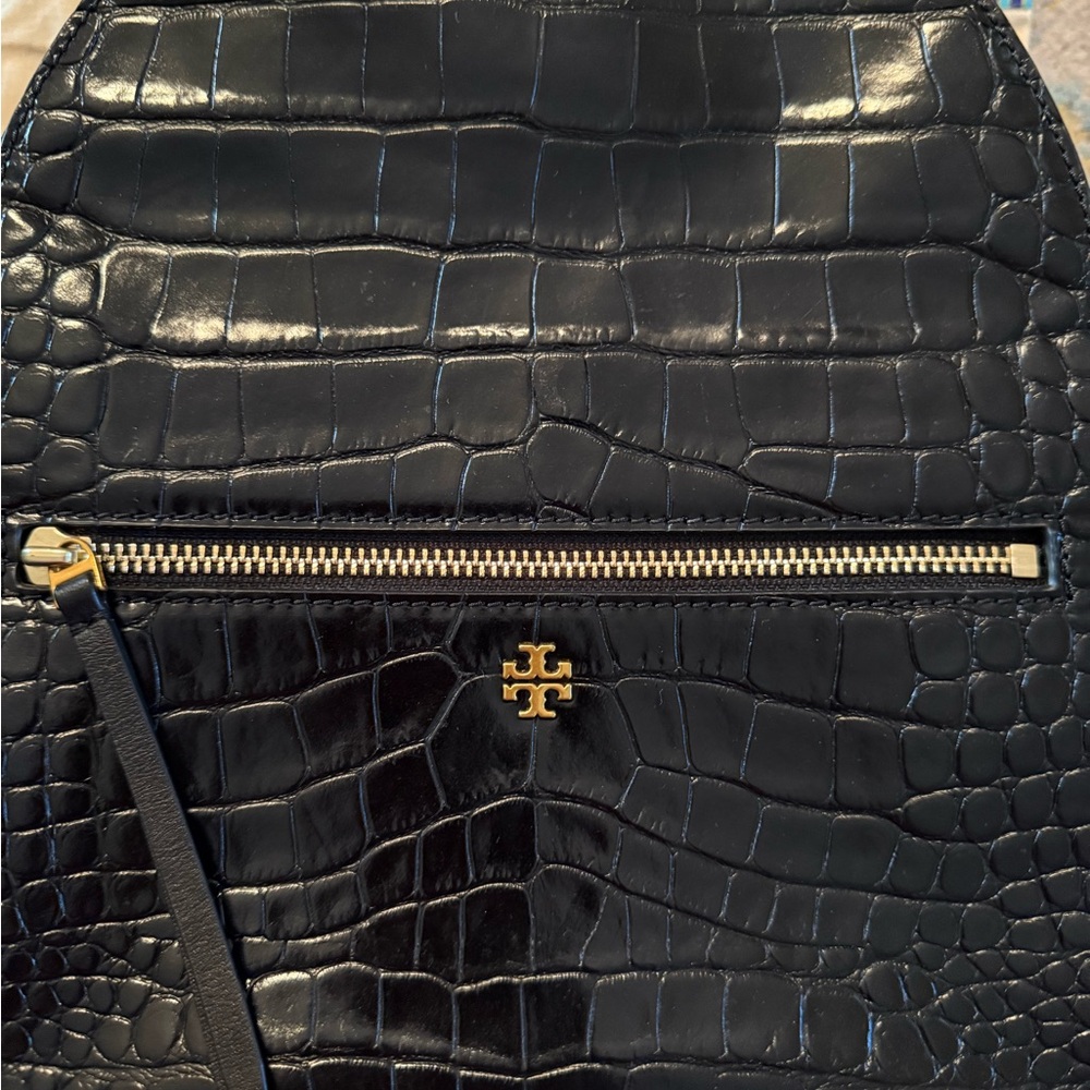 Tory Burch Black Croc-Embossed Backpack - Picture 2 of 7